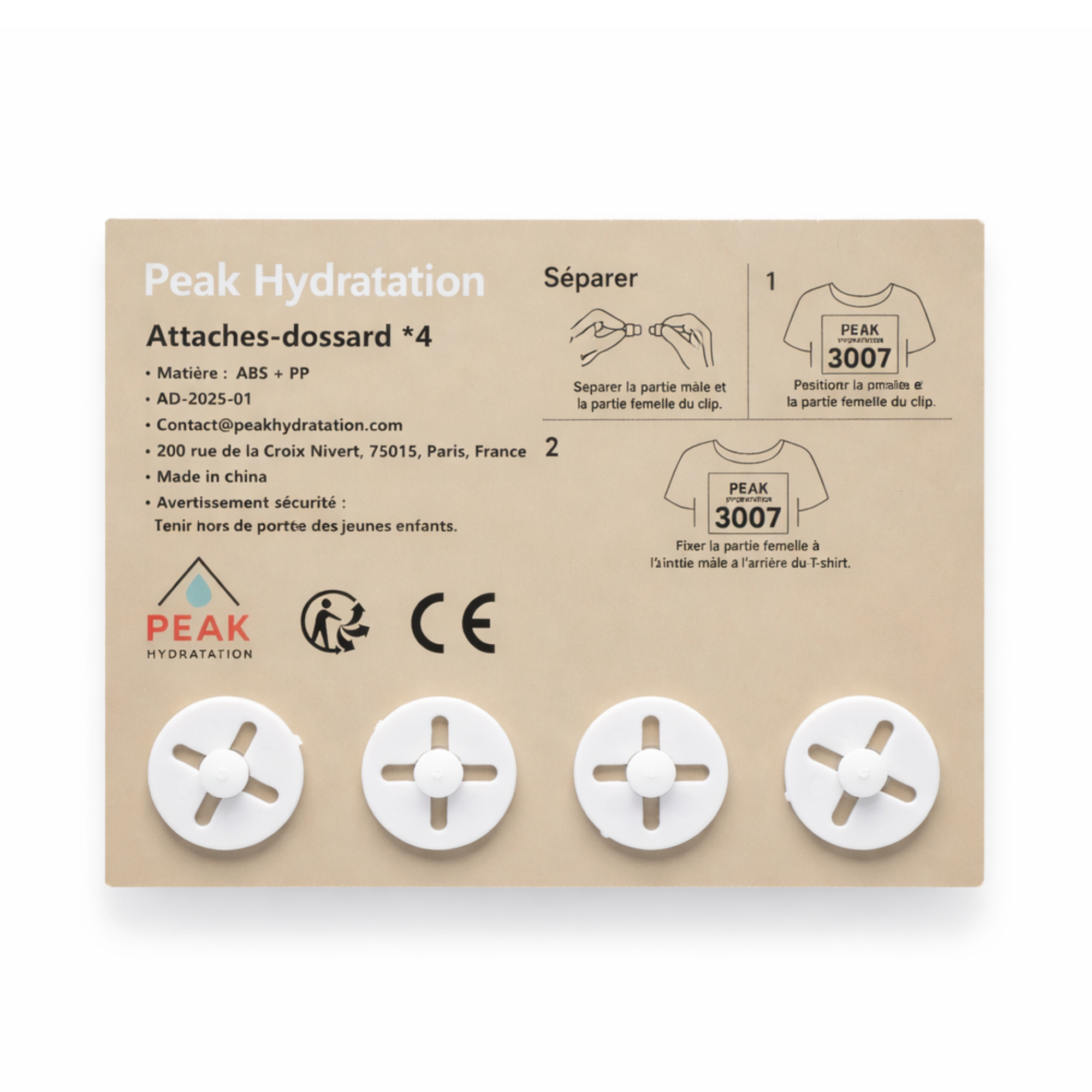 Attaches dossard (Pack de 4)